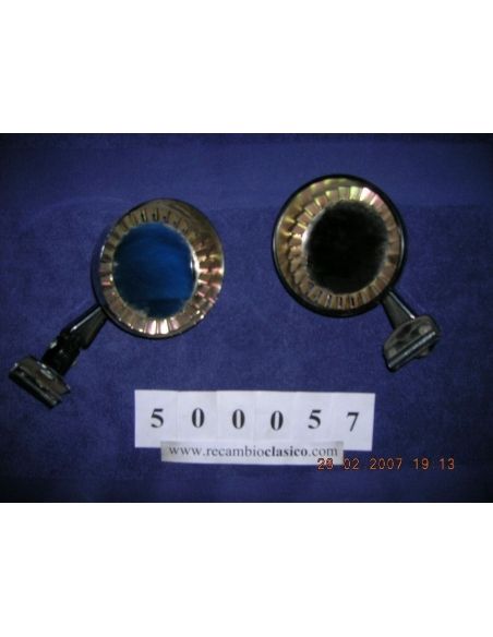 Espejo exterior redondo cromado antivaho tipo turbina. Anclaje pinza