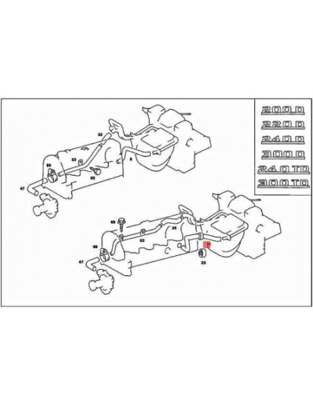 Manguito de agua de culata a calefactor Mercedes-Benz W123 diesel 200D 220D 240D 300D 240TD 300TD A1238321194