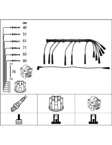 Juego cables encendido BMW E30 M20, BMW E28 M20, BMW E23 M30 12121705714 12121710631