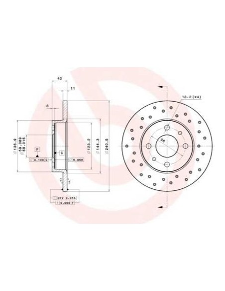 Discos freno SEAT 600 SEAT 850 SEAT 127 SEAT 133 perforados Brembo