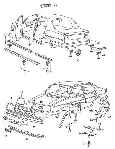 Listón marco inferior rejilla Volkswagen Jetta mk2 165853661
