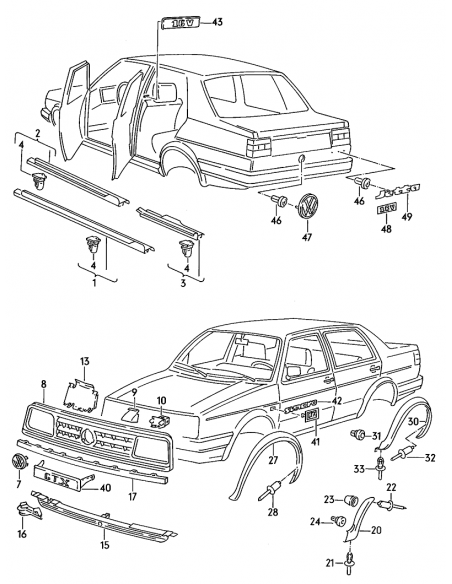 Listón marco inferior rejilla Volkswagen Jetta mk2 165853661