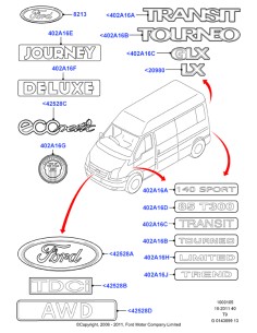 Emblema Ford rejilla Ford Transit MK3 2112336 2