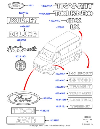 Emblema rejilla Ford Transit MK3 2112336