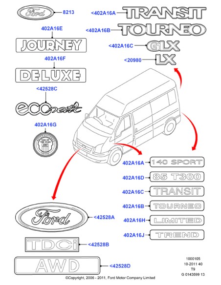 Emblema Ford rejilla Ford Transit MK3 2112336