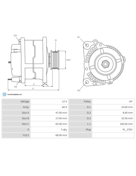 Alternador Renault Super 5 GTD, Express 1.6D, Renault 9 GTD, Renault 11 GTD 7700499228