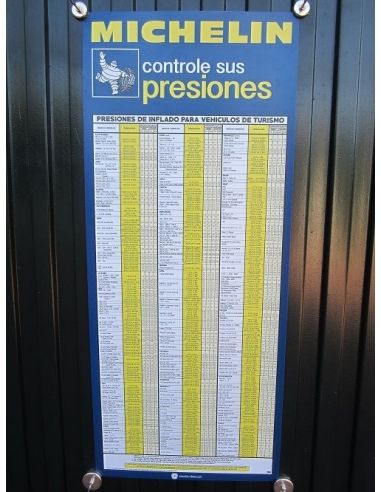 Carteles Firestone y Michelin presión neumáticos gasolinera