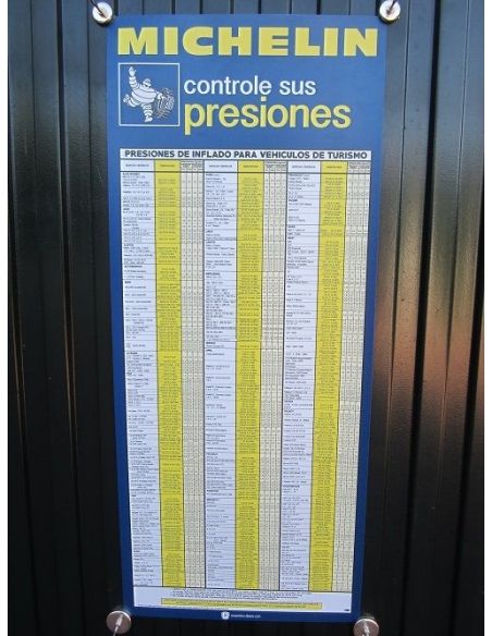 Carteles Firestone y Michelin presión neumáticos gasolinera