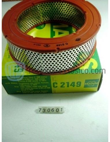 Filtro de aire Motor Perkins 4.99 y 4.108. Ebro F100, Alfa Romeo Fadisa, Seat 1400, Seat 1400 C, Seat 1500, Seat 124, Avia.