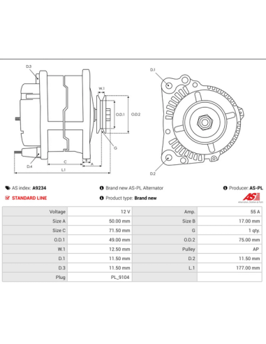Alternador 12V 55A SEAT Ibiza I SEAT Málaga SEAT Ronda 4808511