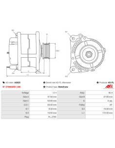 Alternador 12V 90A Renault 21 Fase I Renault 21 Fase II 7700730365
